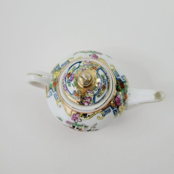 Small Hand Painted Chinese Tea Ceremony Set Gold Trim Male Figures Bright Flower - Picture 12 of 13